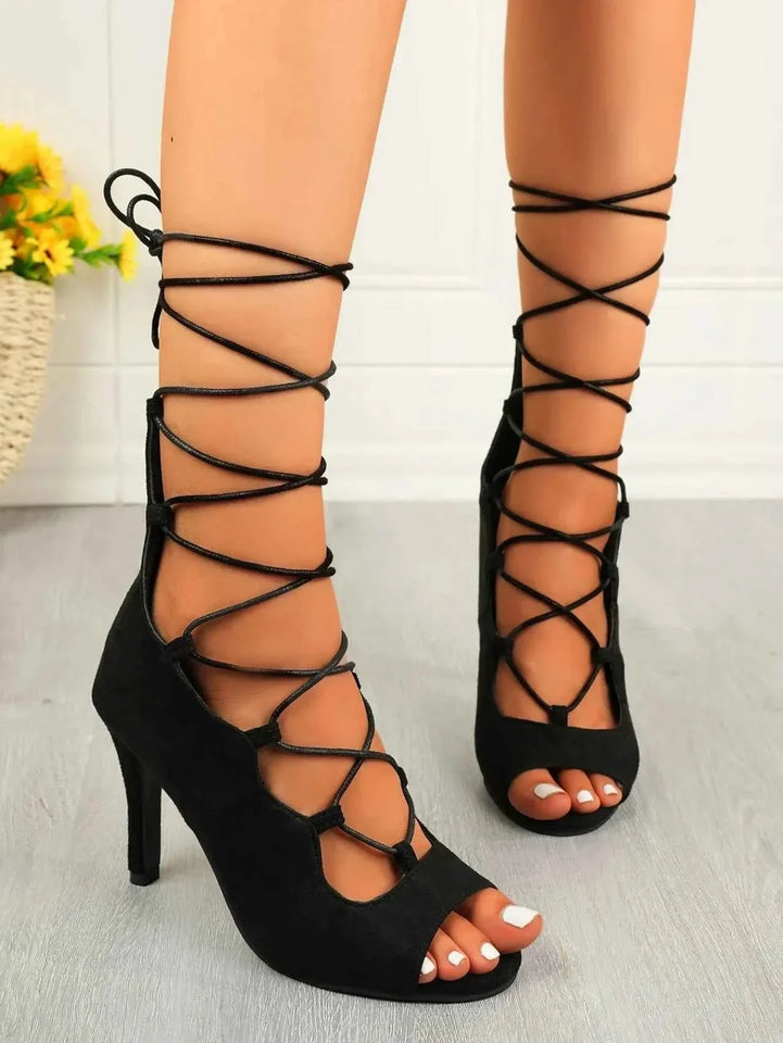 Elegant Lace-Up : High Heel Sandals