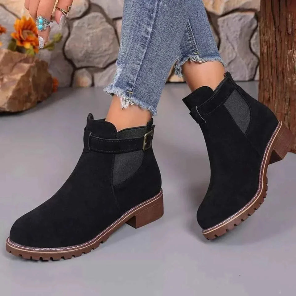 Formal Flare Dress: Block Heels Boots