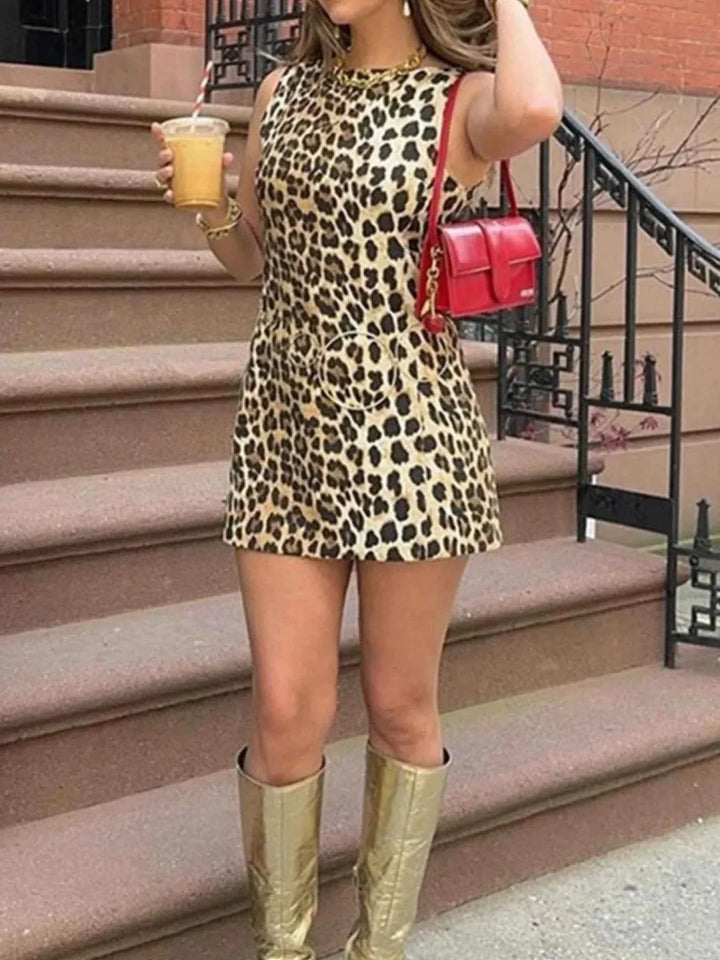 Leopard Print Sleeveless : Mini Dress