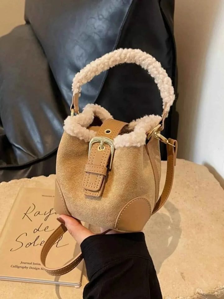 Fuzzy Trim Bucket : Crossbody Bag