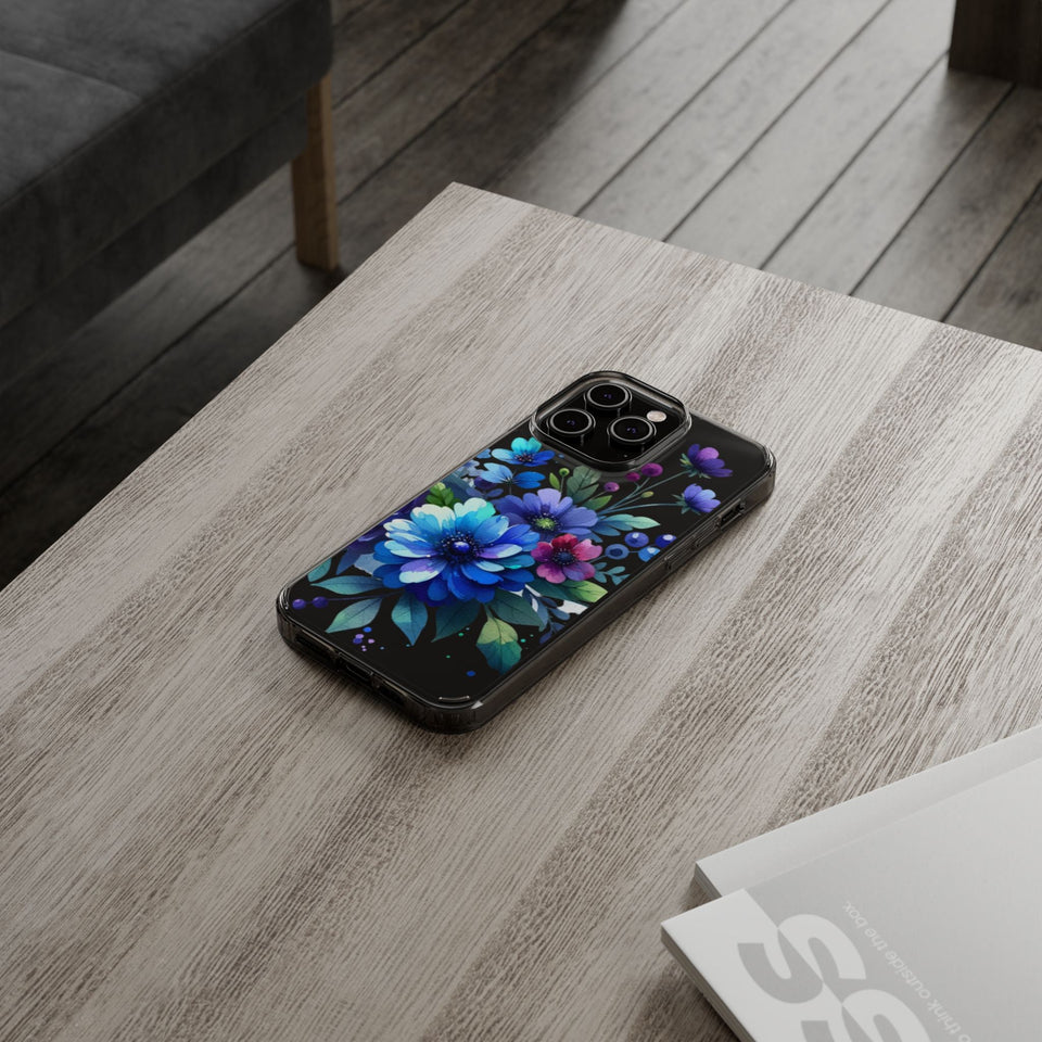 Vibrant Blue Floral Clear Phone Case