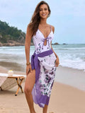 Printed Spaghetti Strap One-Piece : Cover Up Swim Set