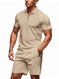 Men's Plus Size Quarter Zip Short Sleeve Top and Shorts Set