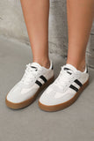White Striped Lace Up Flat Sneakers For Everyday Comfort