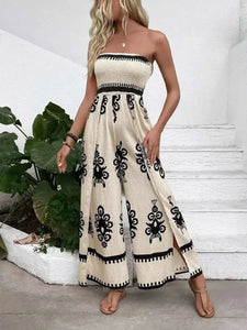 Smocked Printed : Wide Leg Jumpsuit