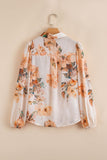 Orange Floral Puff Sleeve Polyester Lightweight Shirt