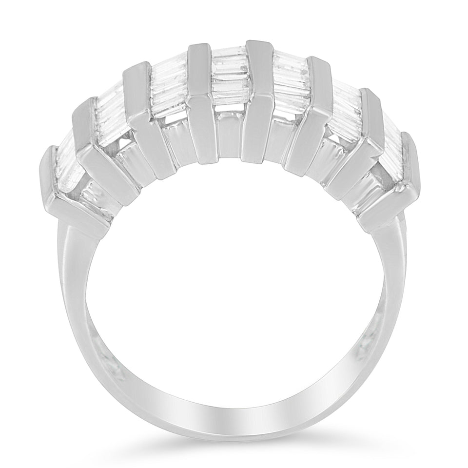 .925 Sterling Silver 1.0 Cttw Baguette Cut Diamond Vertical Channel Fluted Multi-Row Unisex Fashion Wedding Ring (H-I Color, I1-I2 Clarity) - Size 6-3/4