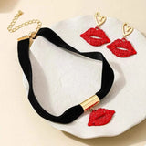 Rhinestone Lip Earrings and Necklace Jewelry Set