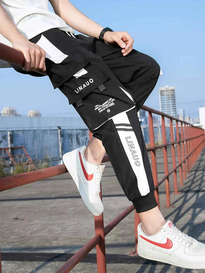 Men's Plus Size Casual Cargo Pants with Drawstring