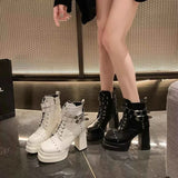 Elegant Round Toe Block : Heels Boots
