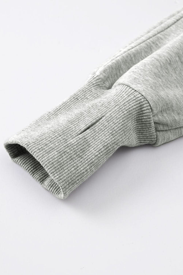 Green Zip Stand Collar Ribbed Thumbhole Sleeve Sweatshirt