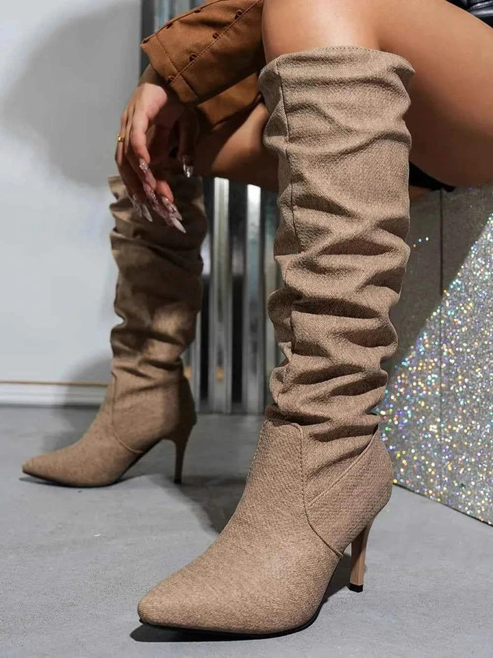 Denim Point Toe : Stiletto Boots