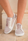 Gold Glitter Star Patchwork PU Leather Lace Up Sneakers