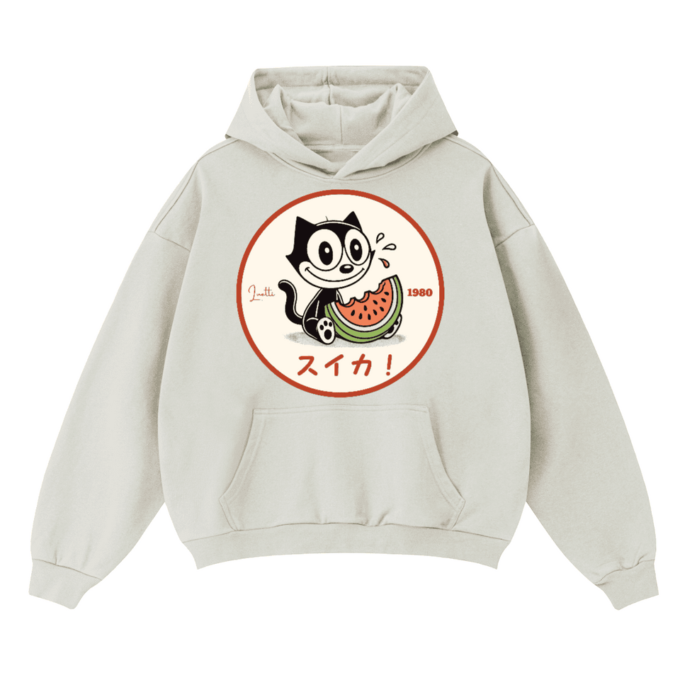 Watermelon! Vintage Graphic Japanese Script Unisex Boxy Fit Hoodie