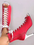 Canvas Lace-Up Peep Toe : Stiletto Ankle Boots