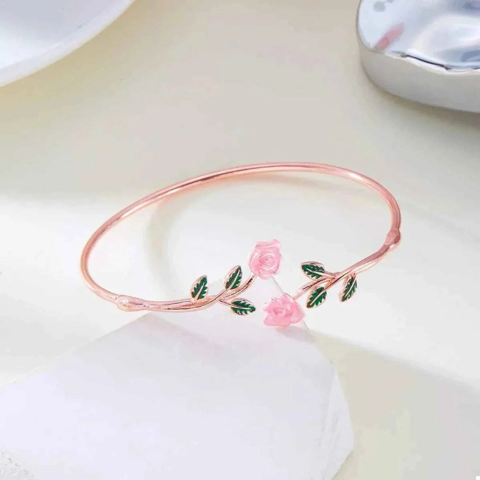 Rose Bypass Ring and Bracelet Jewelry Set