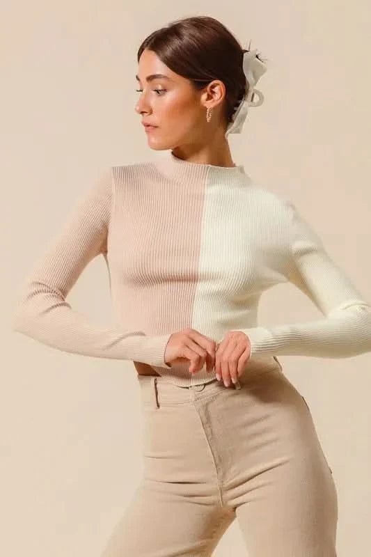 So Me Color Block Fitted Crop Sweater Top Women Casual Wear