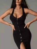 Halter Neck Button-Front : Bodycon Dress