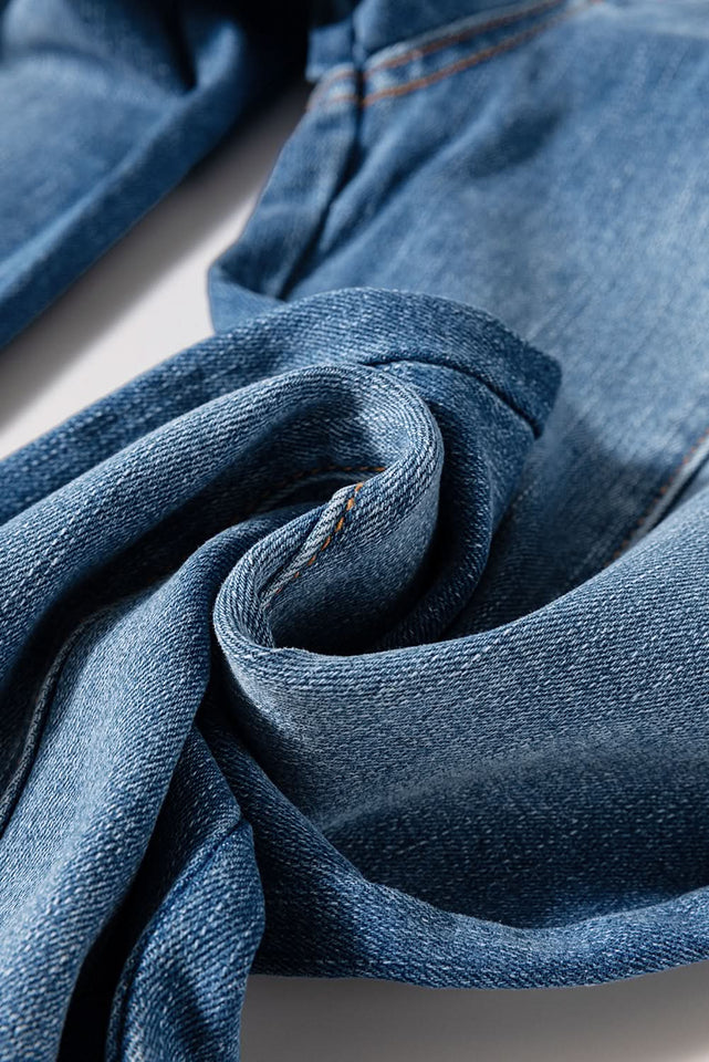 Sail Blue High Waist Jeans With Button Fly And Raw Hem
