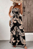 Perfee Printed Strapless : Wide Leg Jumpsuit with Pockets