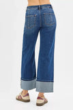 Risen Plus Size High Rise Crop Wide Straight Cuffed Jeans