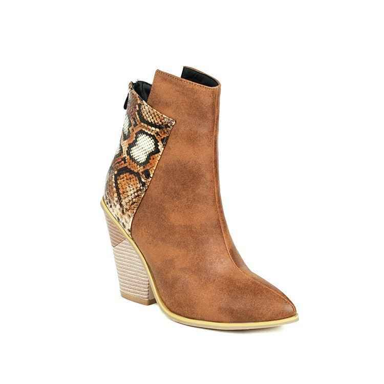Coffee Rain Boots : With Snake Print High Heel