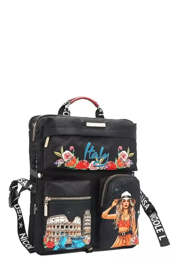 Nicole Lee USA Multi Pocket Travel Backpack Vintage Style