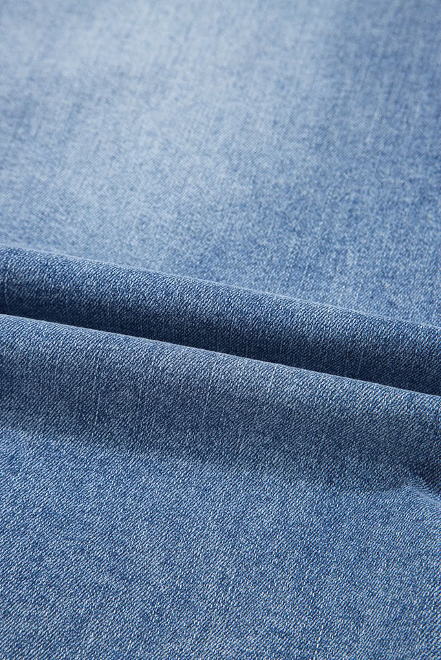 Myosotis Distressed Hem Denim Midi Skirt Irregular Look
