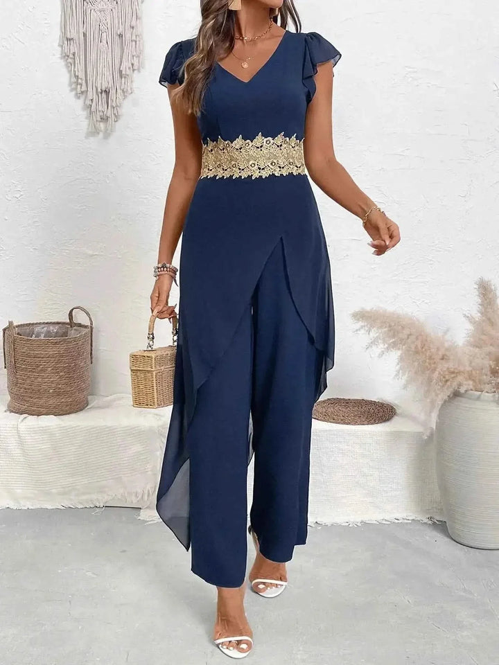 Stylish V-Neck Wide : Leg Jumpsuit