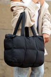 Cinnamon Solid Quilted Puffy Large Tote Bag With Zipper