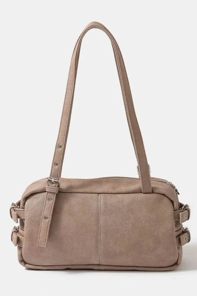 Fame Multi Grommet Belt Strap Rustic Rectangular Handbag