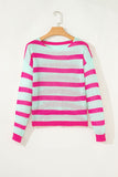 Green Striped Colorblock Knit Sweater With Round Neck