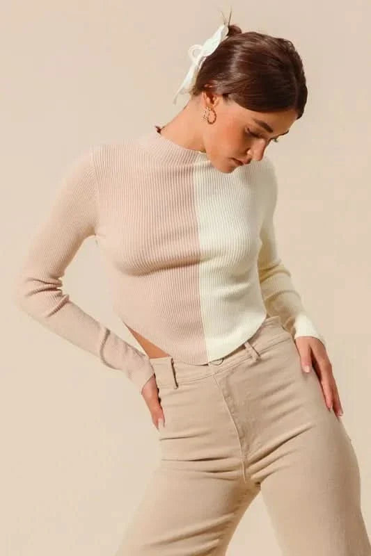 So Me Color Block Fitted Crop Sweater Top Women Casual Wear