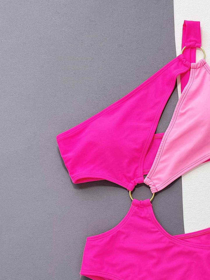 One-Shoulder Cutout Ring Detail : One-Piece Swimsuit