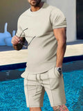 Men's Plus Size Round Neck Short Sleeve Top and Shorts Set