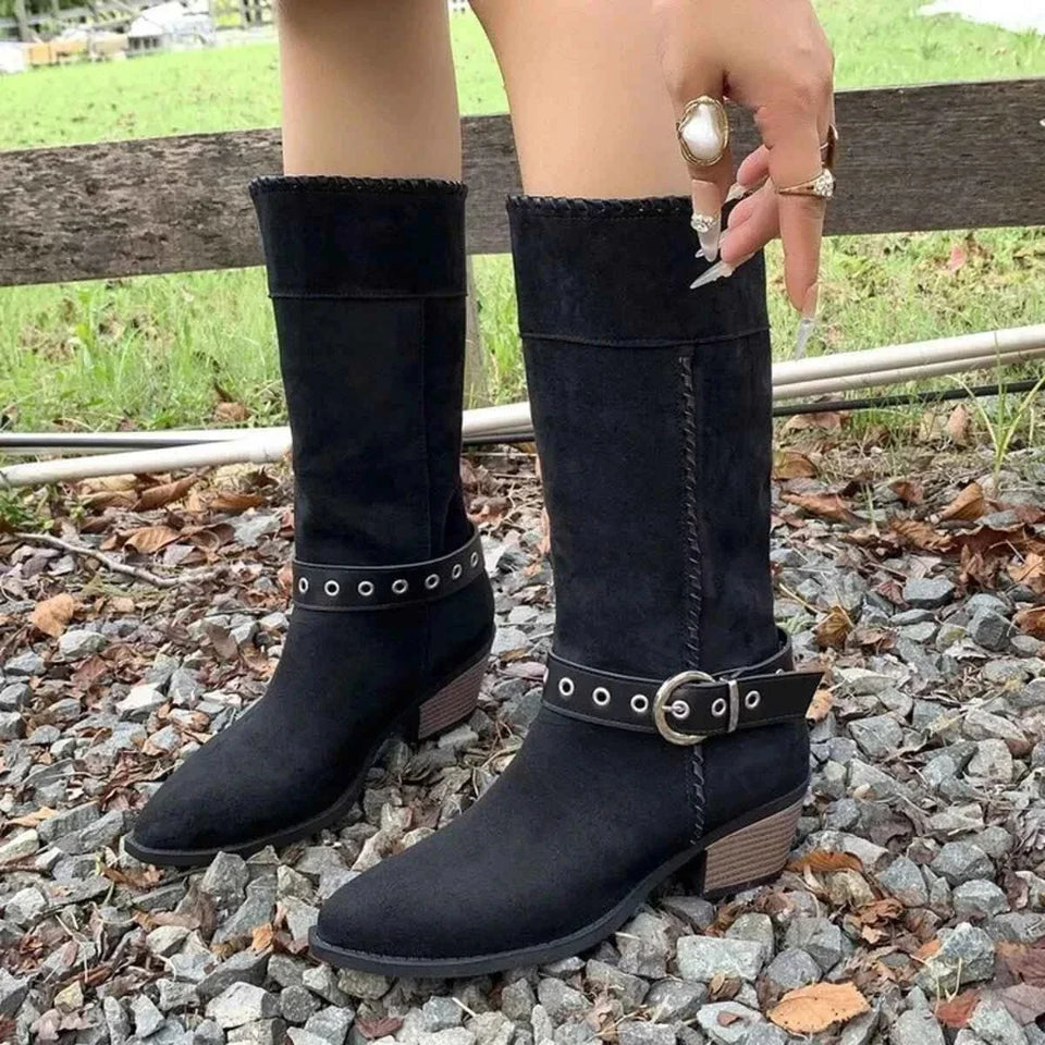 Stylish Point Toe Block : Heels Boots