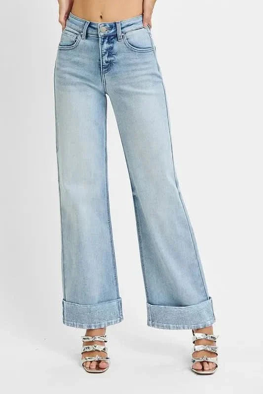 Risen Plus Size Tummy Control High Rise Ankle Cuffed Jeans