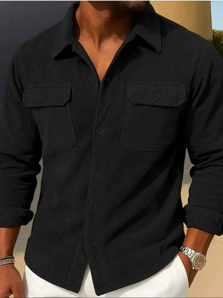 Men's Full Size Corduroy Long Sleeve Button-Down Shirt Plus Size