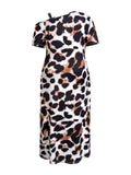 Plus Size Leopard Print Short Sleeve Maxi Dress with Side Slit