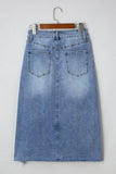 Myosotis Distressed Hem Denim Midi Skirt Irregular Look