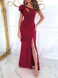 Cutout One Shoulder Ruffle : Split Dress