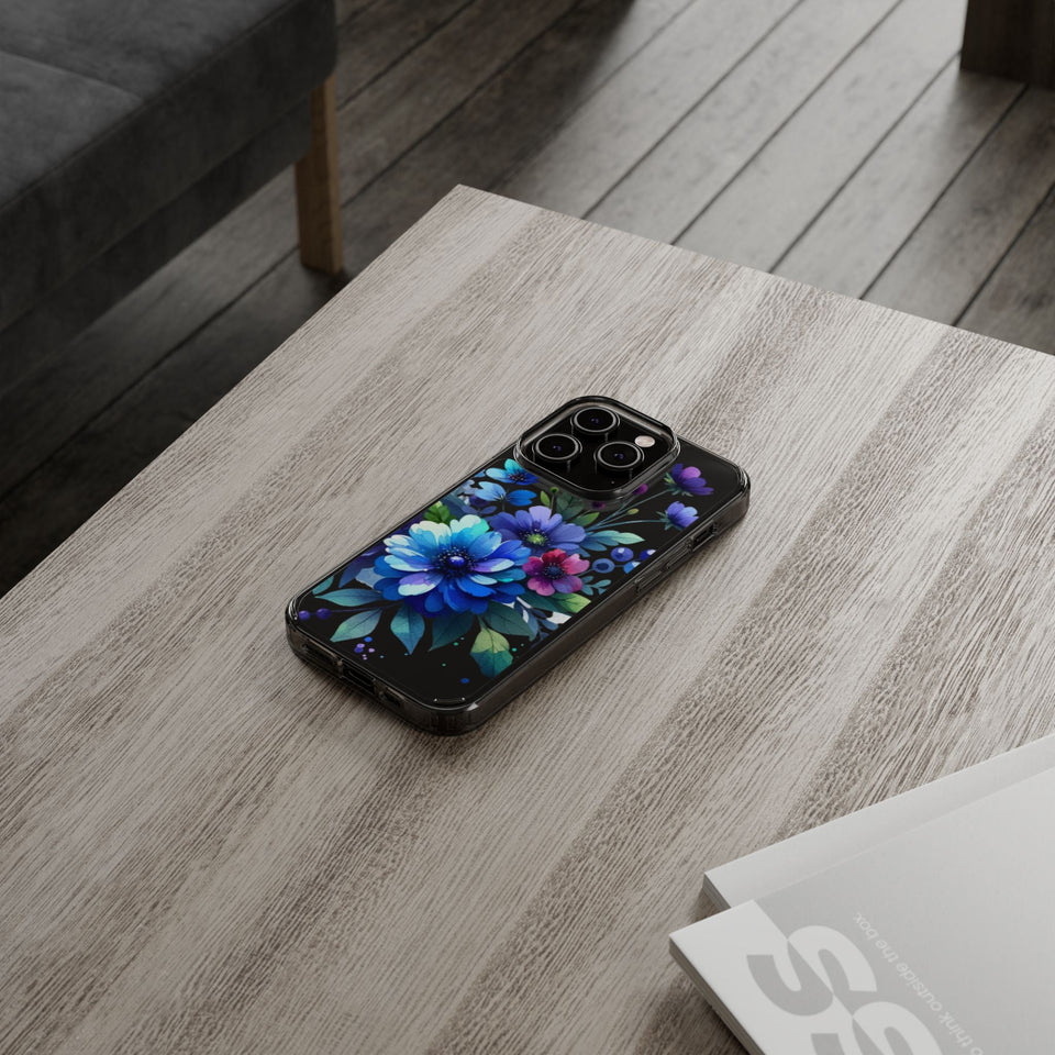 Vibrant Blue Floral Clear Phone Case