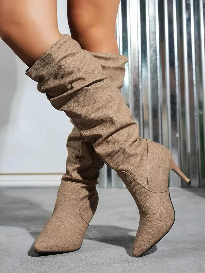 Denim Point Toe : Stiletto Boots