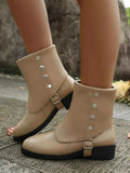 Stylish Buckled Block Heels Boots