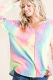 BiBi Long Sleeve Tie Dye Terry T Shirt Relaxed Comfort