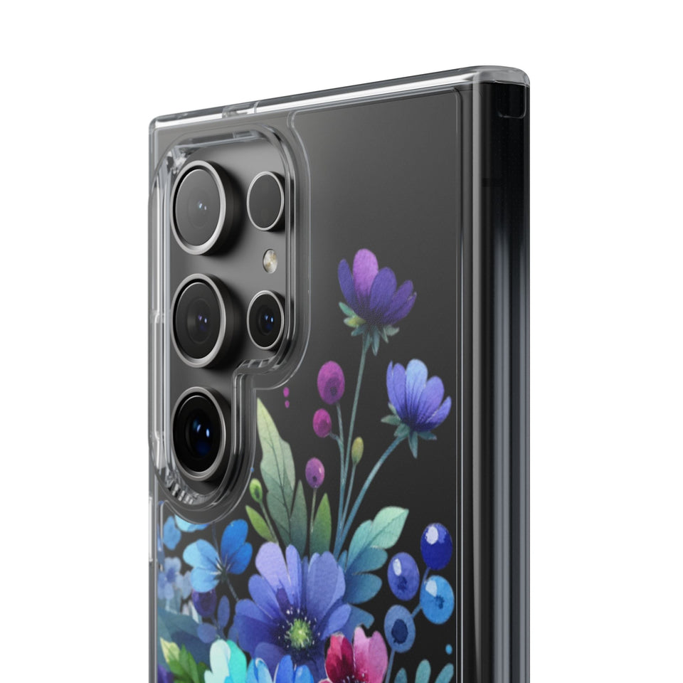 Vibrant Blue Floral Clear Phone Case