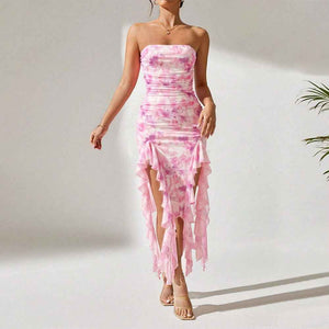 European Sexy Slit : Strapless Dress