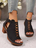 Crisscross Peep Toe : Block Heels Sandals
