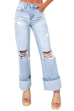 Beau Blue Light Wash Distressed Flare Jeans High Waist