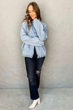 Myosotis Denim Jacket Zip Up With Elastic Hem Raglan Sleeves